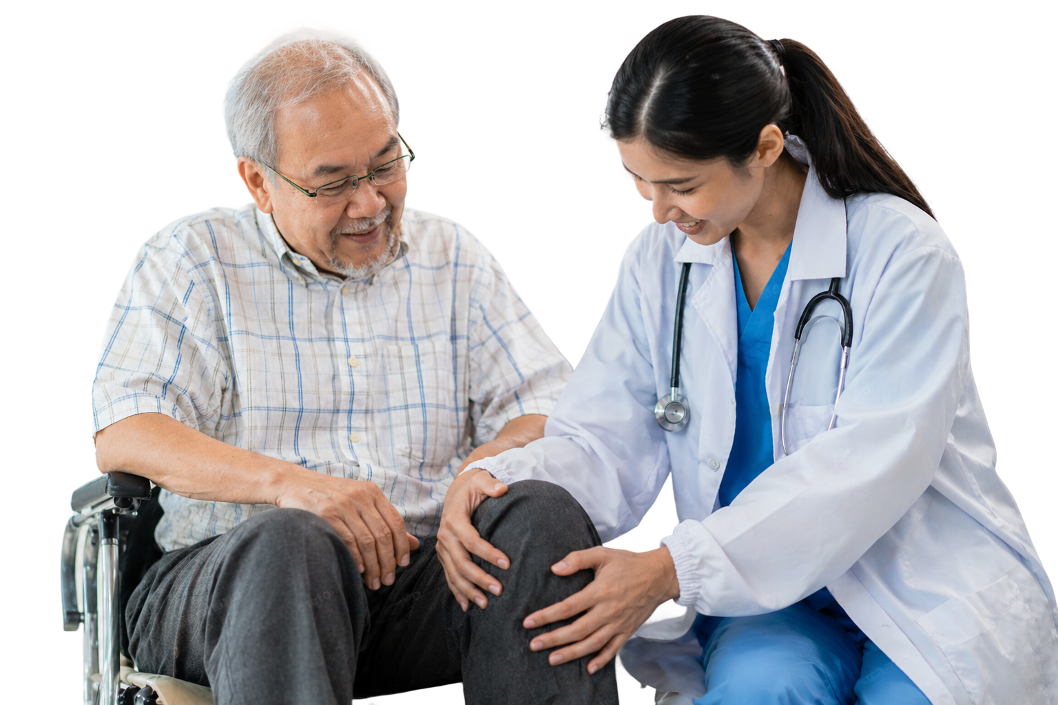 Surgeon supporting a knee replacement patient